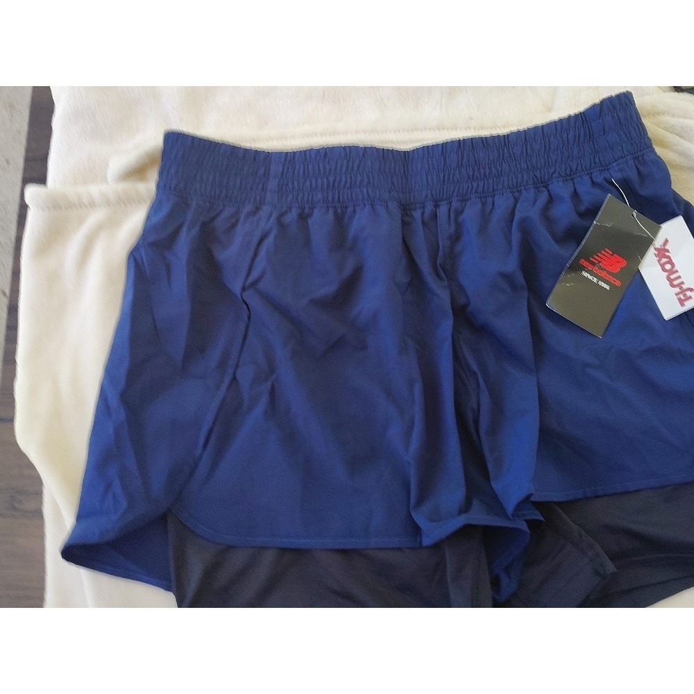 New Balance Womens Navy Blue 2-in-1 Running Shorts Compression Liner Large NWT